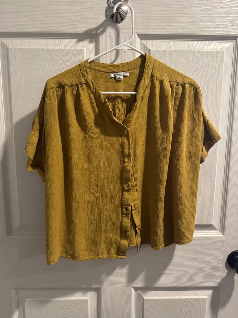 O'Neill Mustard Yellow Button-Down Short Sleeve Women's Top